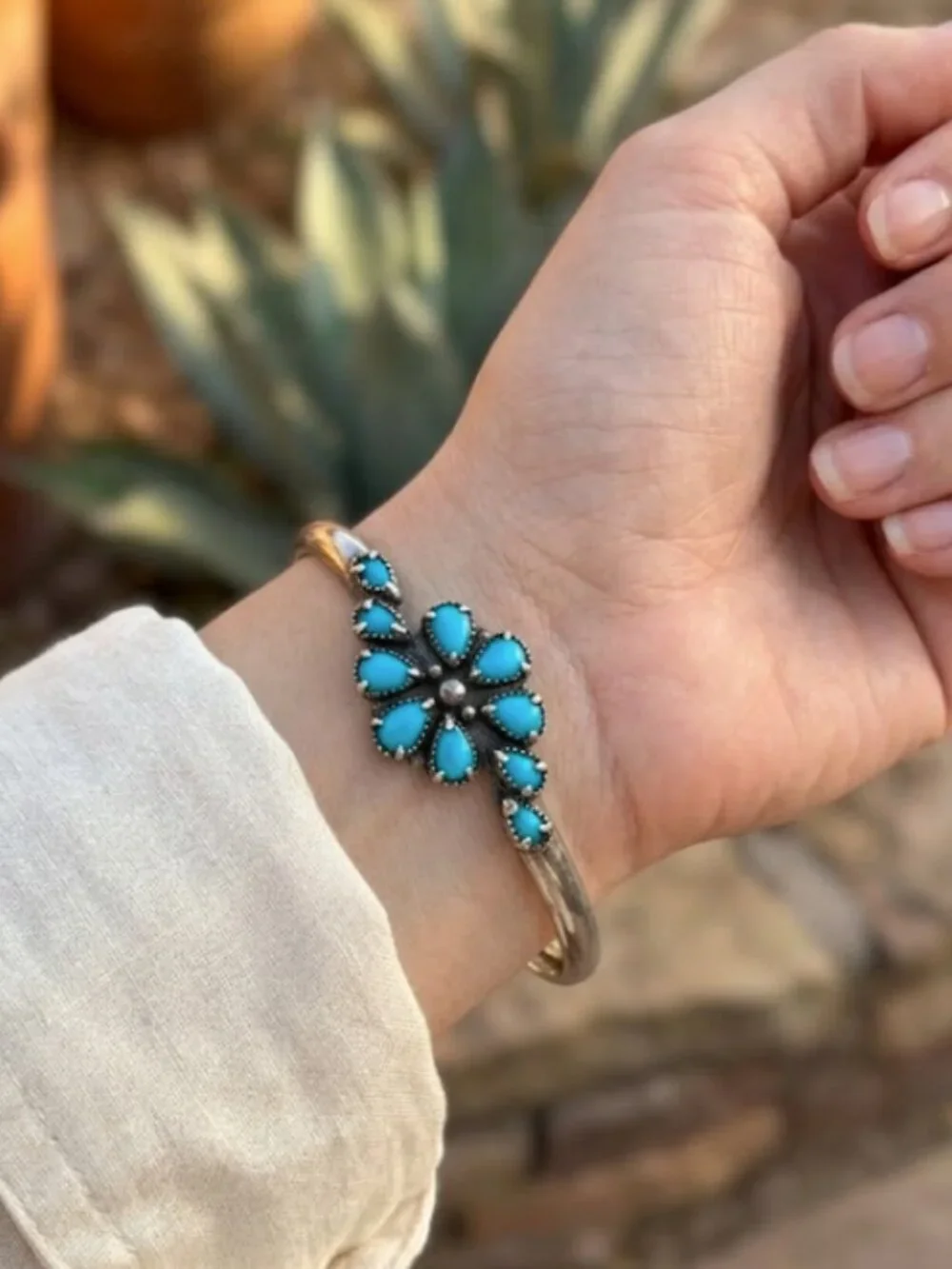 Carolyn Pollack - Sterling Silver Turquoise Flower Bracelet